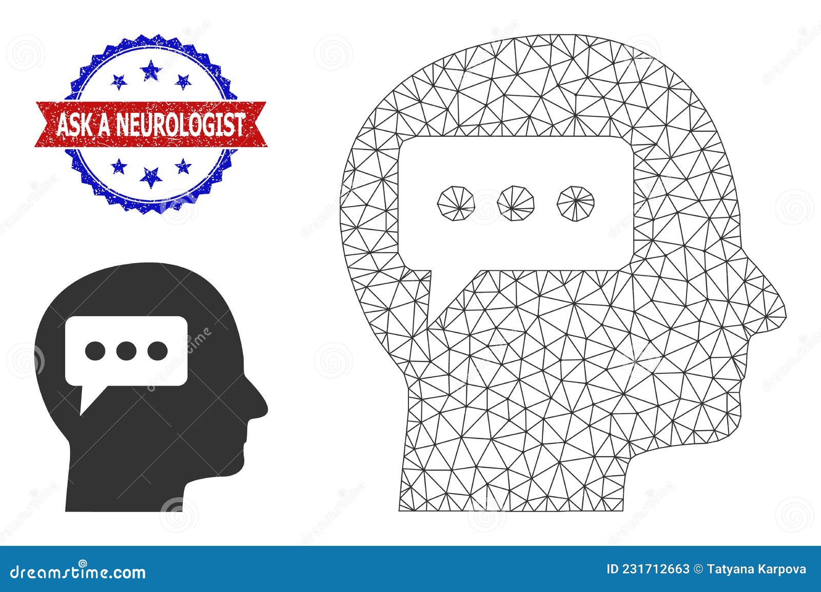 Polygonal Mesh Thinking Brain Icon and Unclean Bicolor Ask a