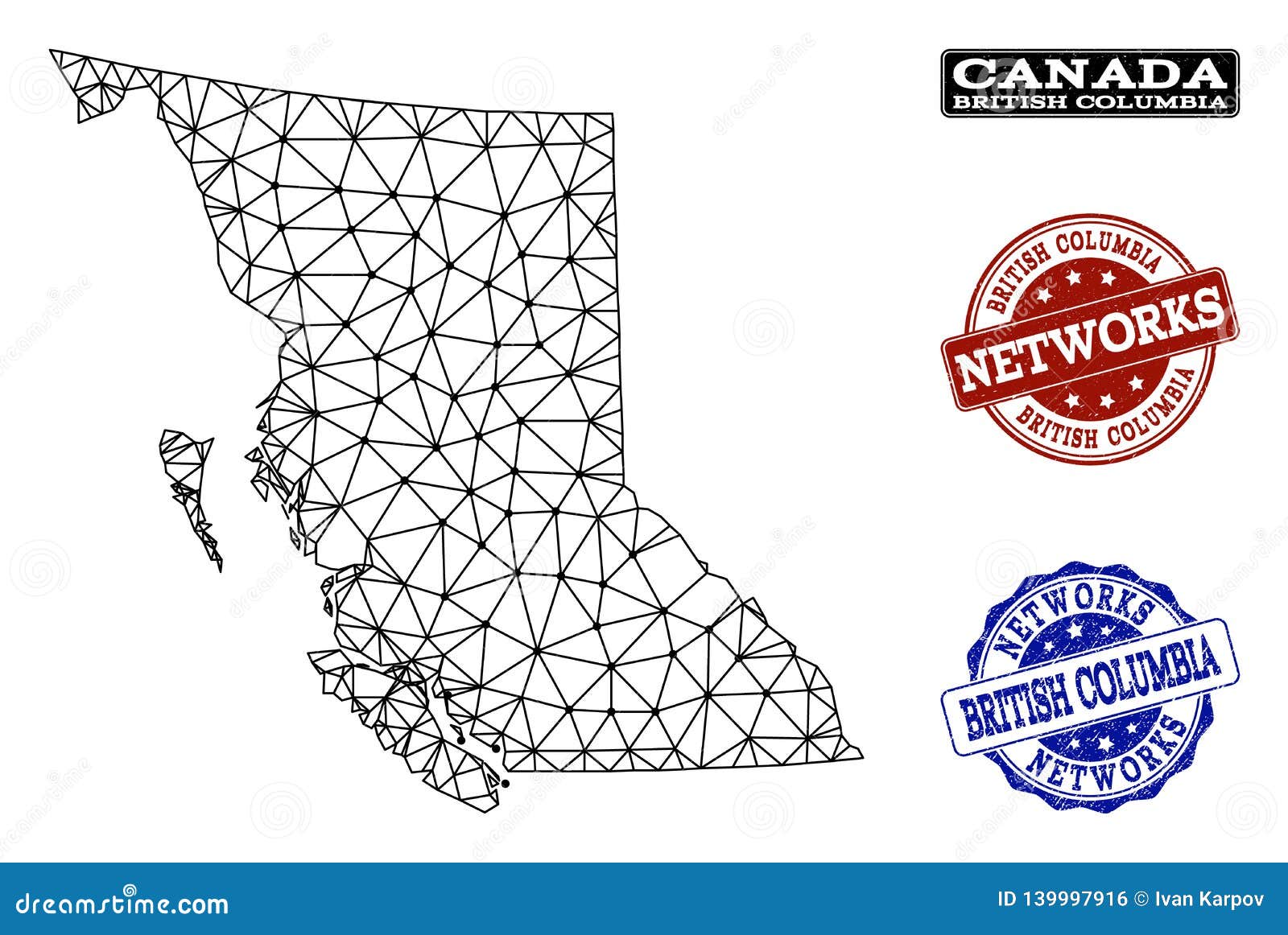 Polygonal Network Mesh Vector Map of British Columbia Province and