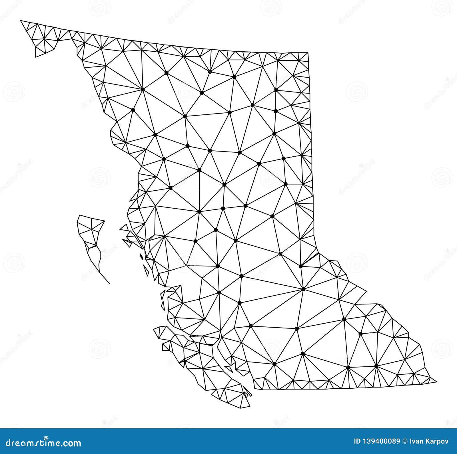 Polygonal Network Mesh Vector Map of British Columbia Province Stock