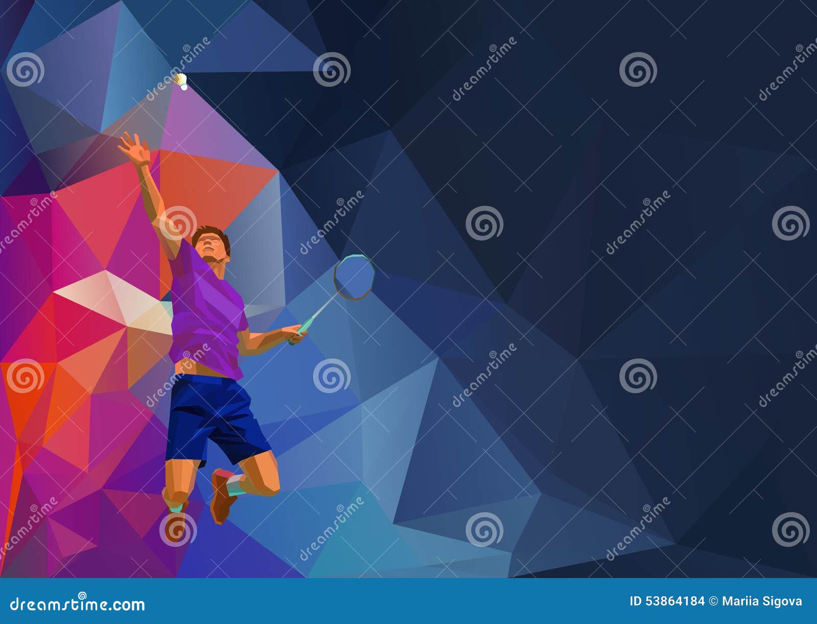 polygonal professional badminton player on