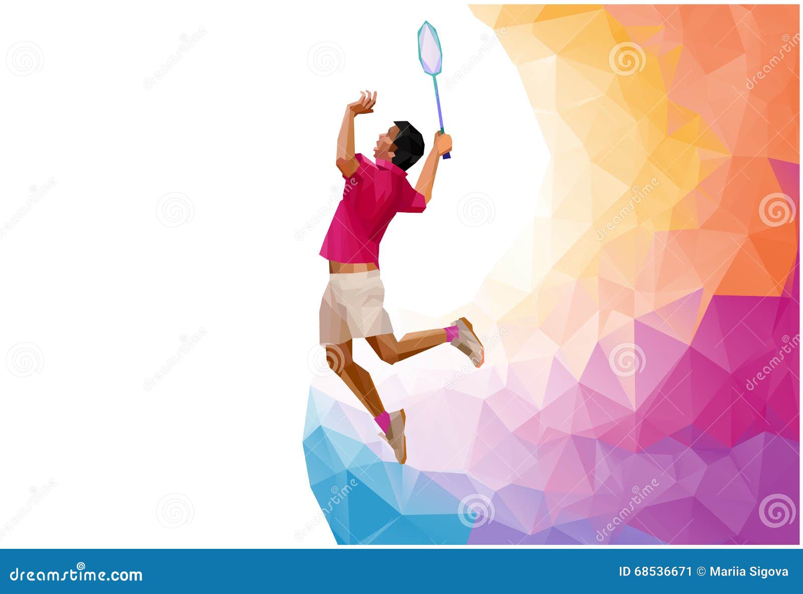 Polygonal Professional Badminton Player, during Smash on White