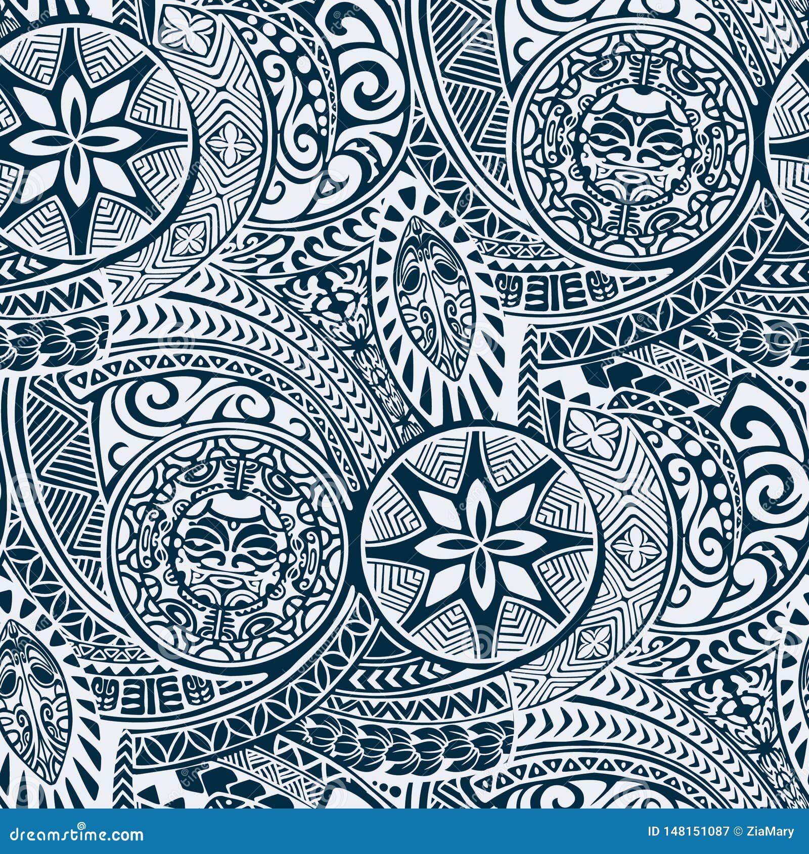 Polynesian Hawaiian Style Tribal Tattoo Fabric Vector Seamless Pattern  Royalty Free SVG Cliparts Vectors And Stock Illustration Image  129412636