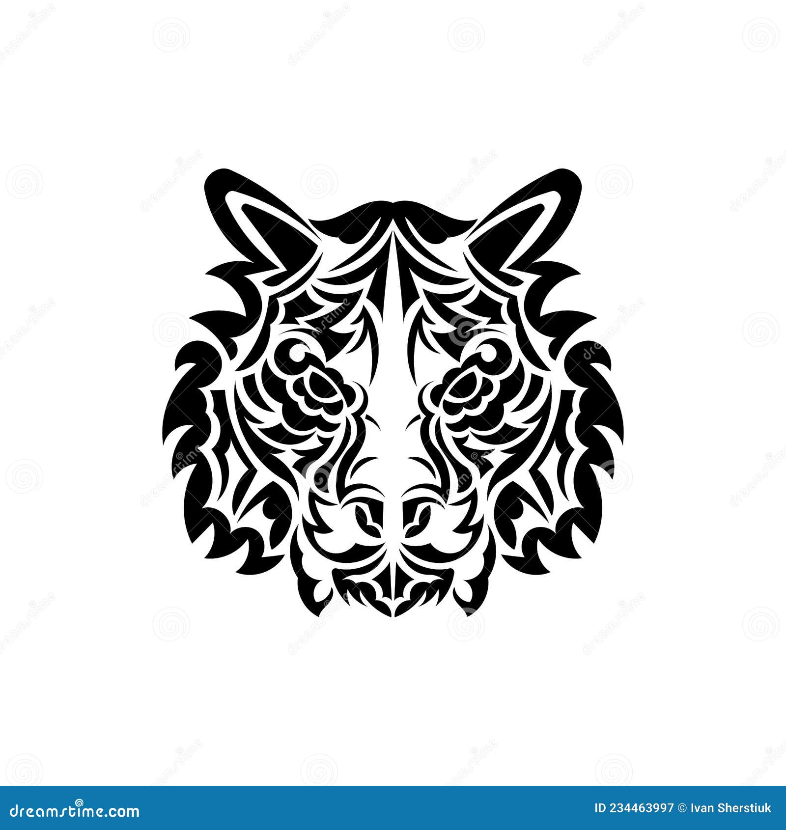 polynesian style tiger face tattoo. boho tiger face. .  .