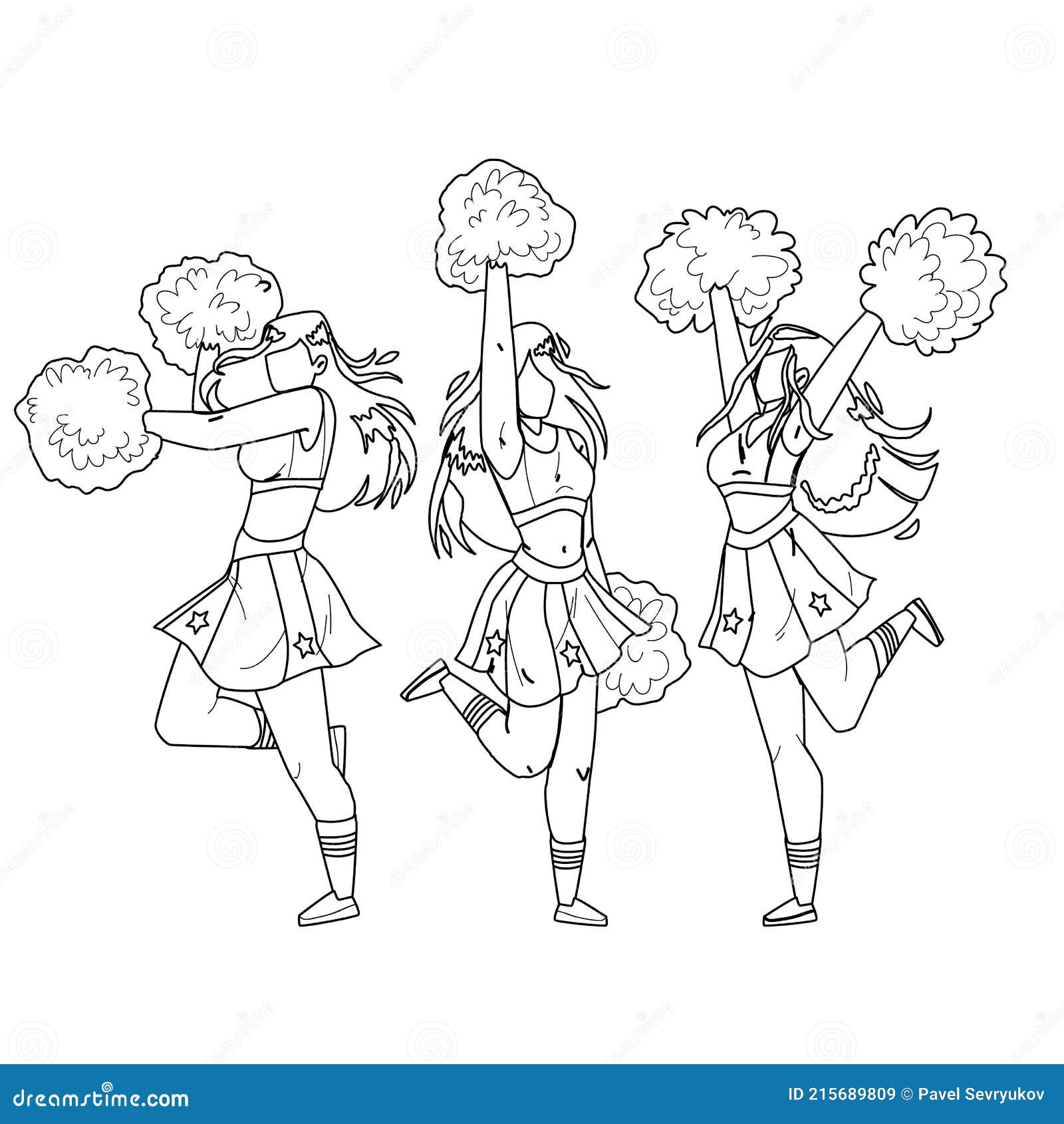 fille de pom-pom girl avec des pompons de danse et de saut pour soutenir le  sport d'équipe pendant la compétition sur l'illustration de modèles  dessinés à la main de dessin animé plat