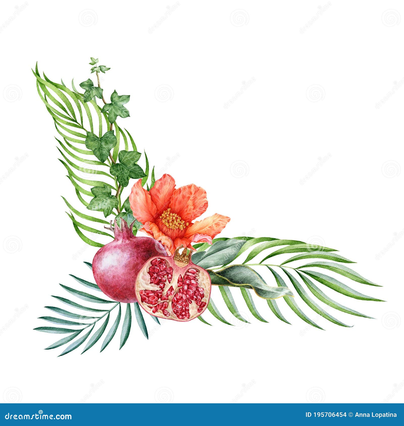 Download Pomegranate Fruit With Flower Arrangement Watercolor ...