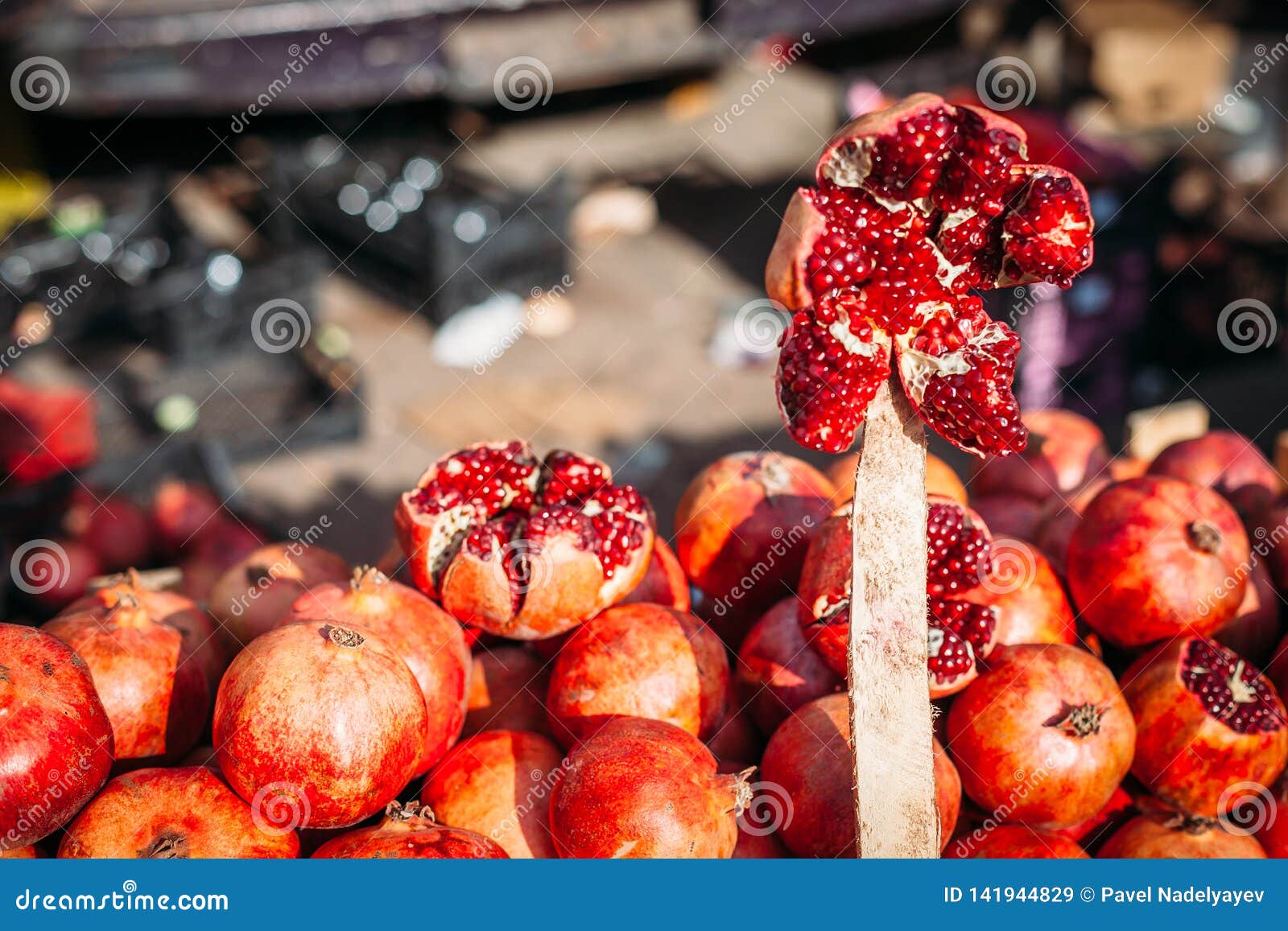 Pomegranate at Fruit Market Stock Image Image of diet, organic 141944829