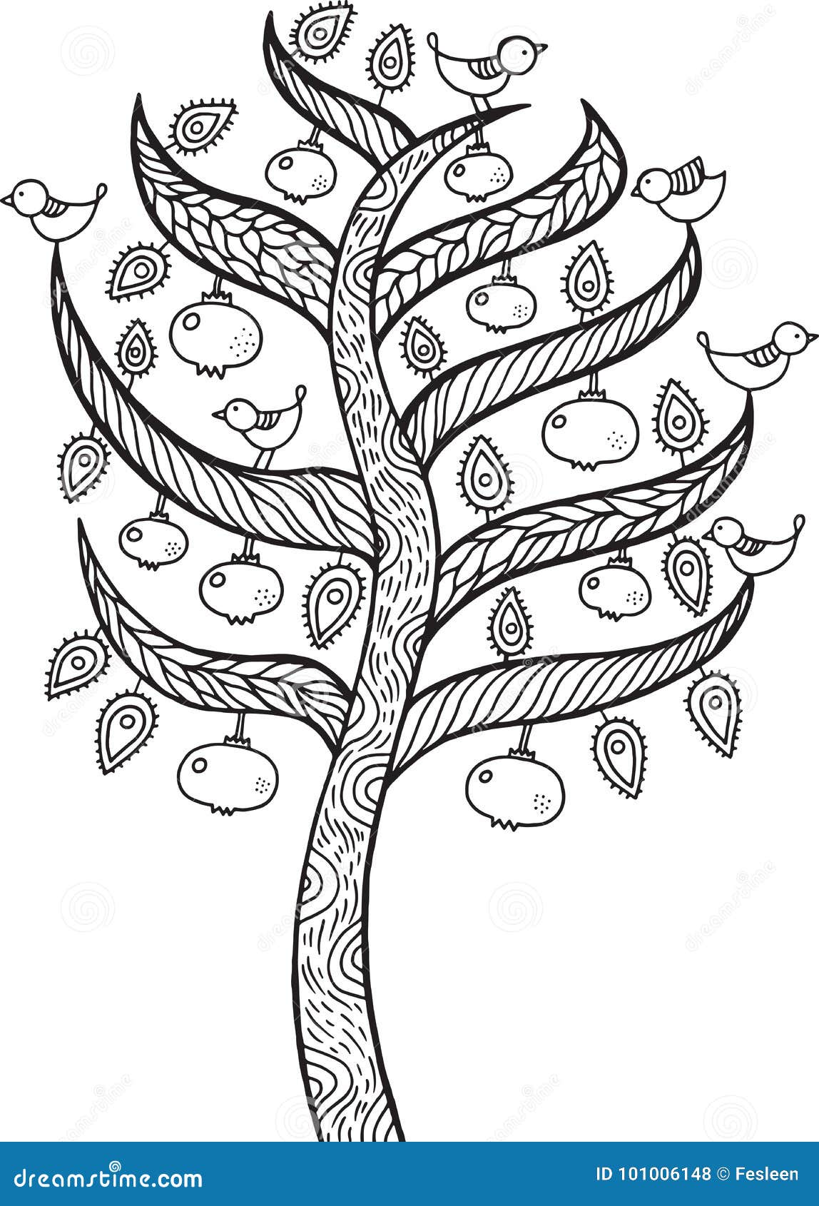 Pomegranate Tree Kids Illustration Outline Doodle Art Drawing