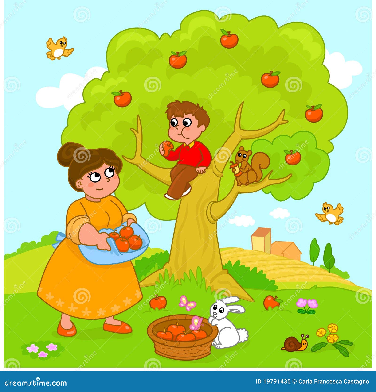 Pommier de dessin animé illustration de vecteur. Illustration du oiseau