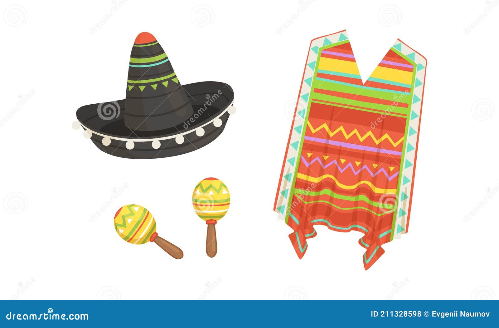 Poncho Sombrero Sombrero Y Maracas Símbolos Tradicionales De México  Conjunto De Dibujos Animados Vector Ilustración Ilustración del Vector -  Ilustración de vacaciones, étnico: 211328598
