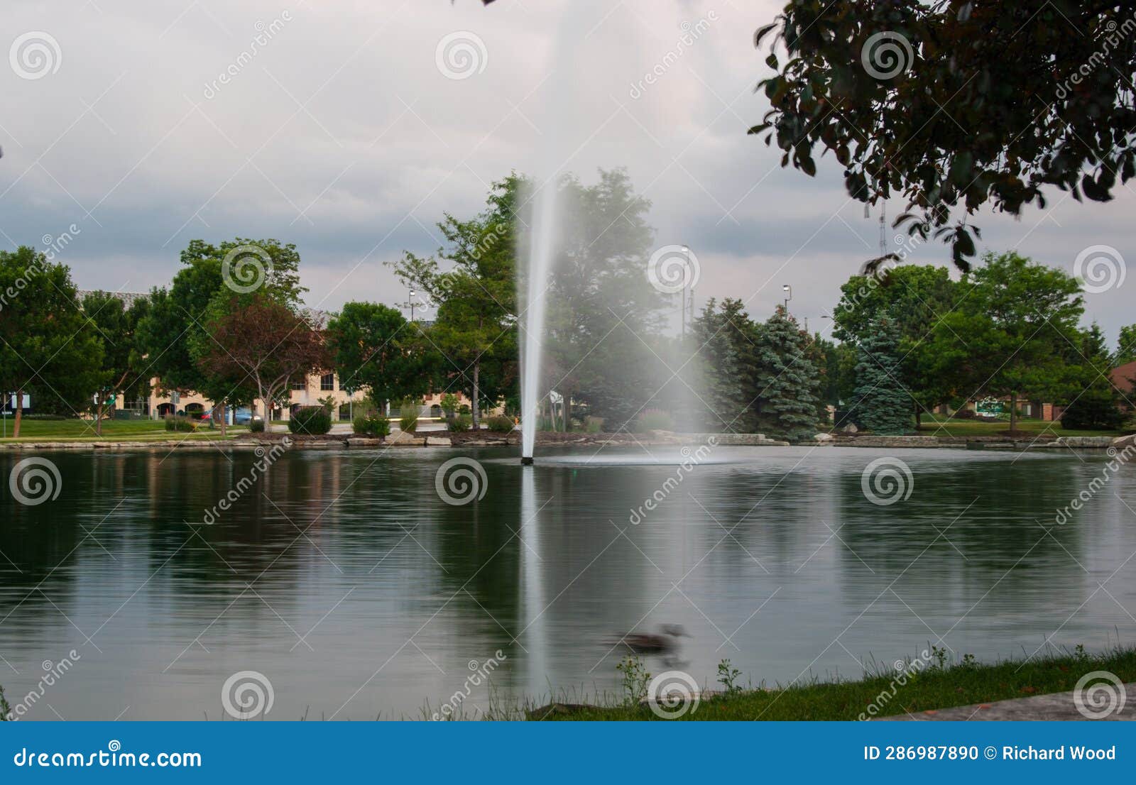 Pond and Fountain, Dublin, Ohio Stock Photo Image of mist, water