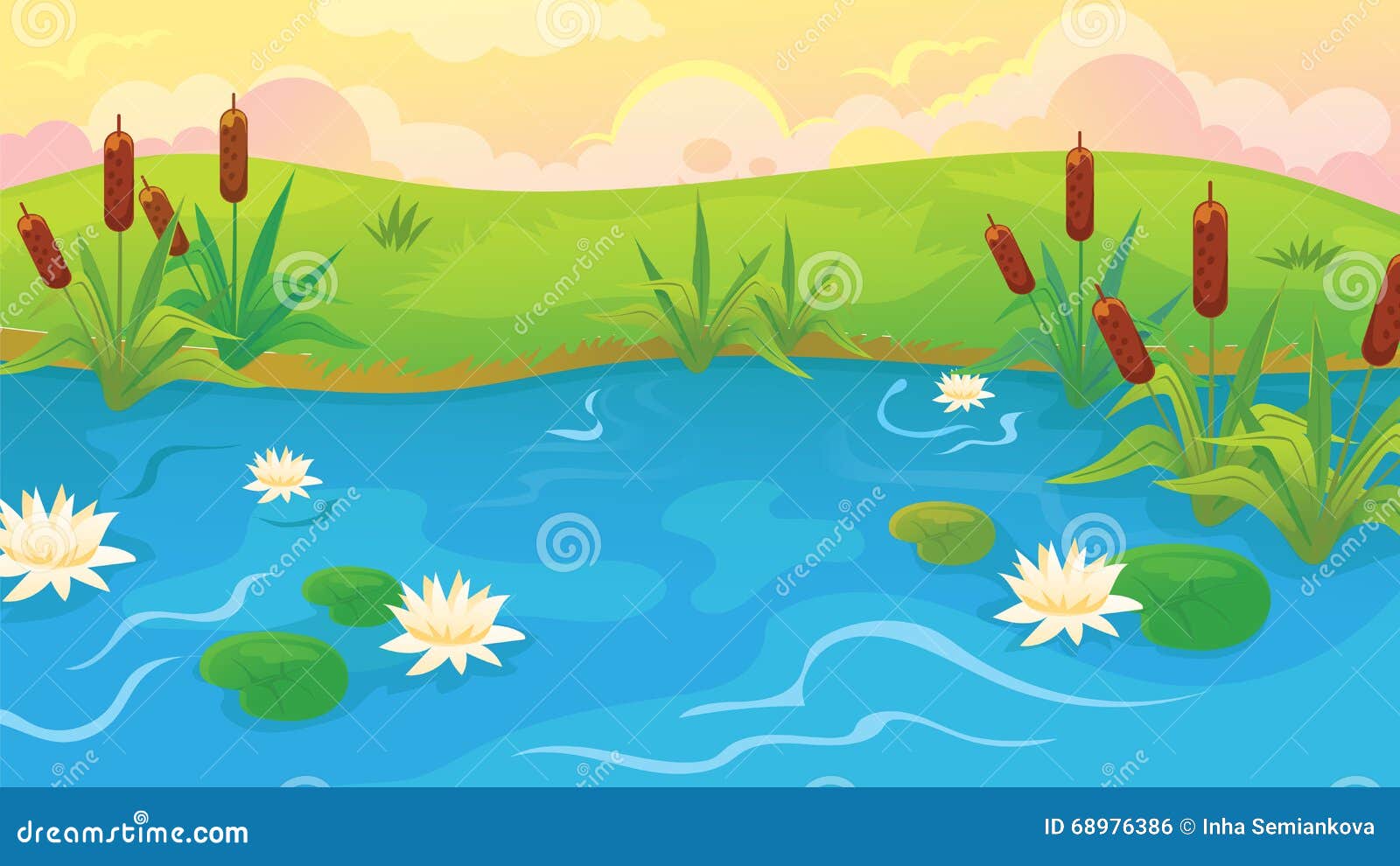 pond with reeds and lilies