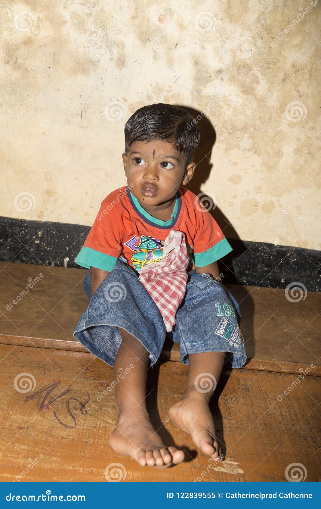 Poverty, Portrait of a Poor Little Indian Child Girl Lost in Deep ...