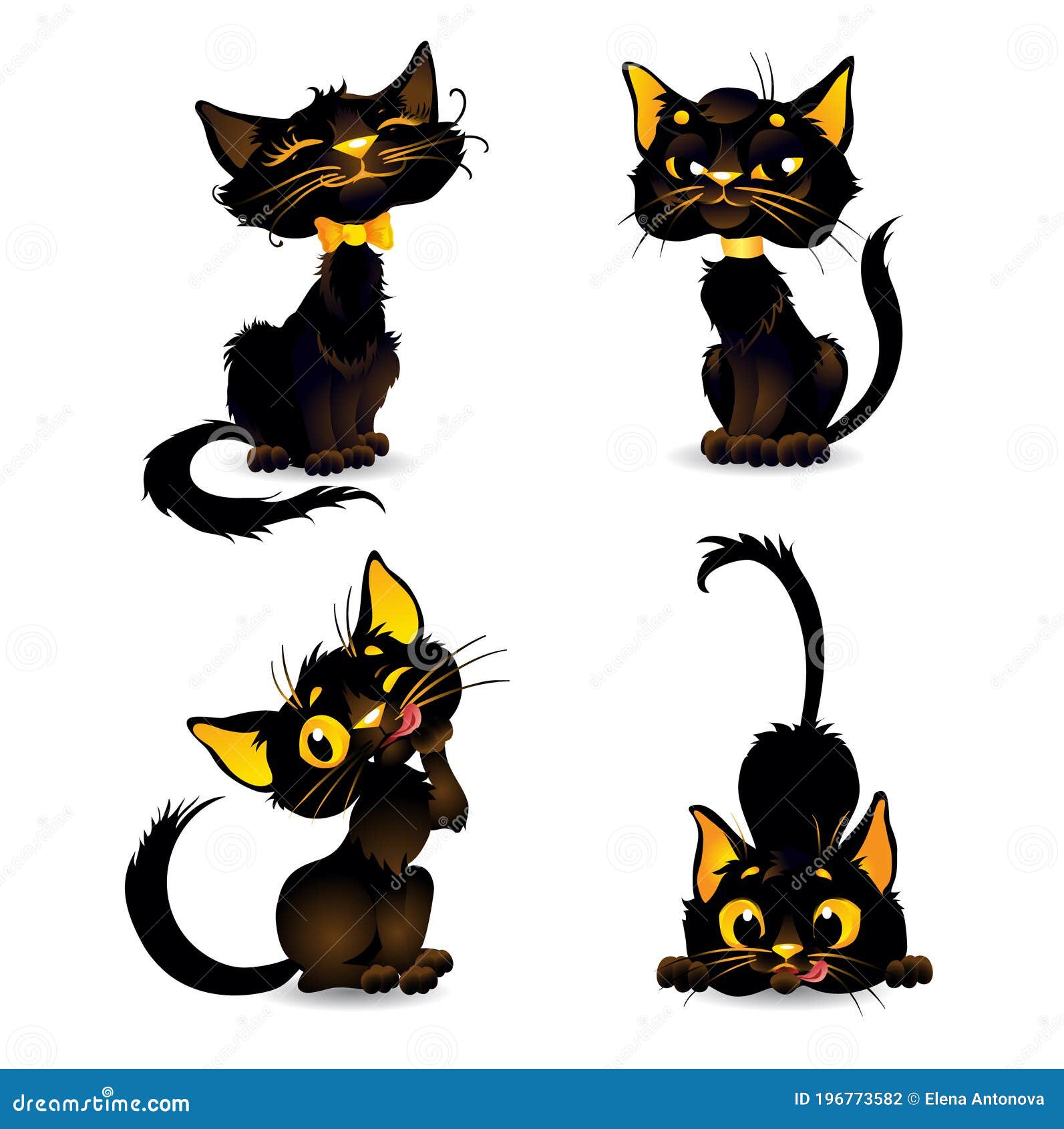 Poner Dibujos Animados Gatos Negros Para Halloween. Ilustración del Vector  - Ilustración de historieta, acortar: 196773582