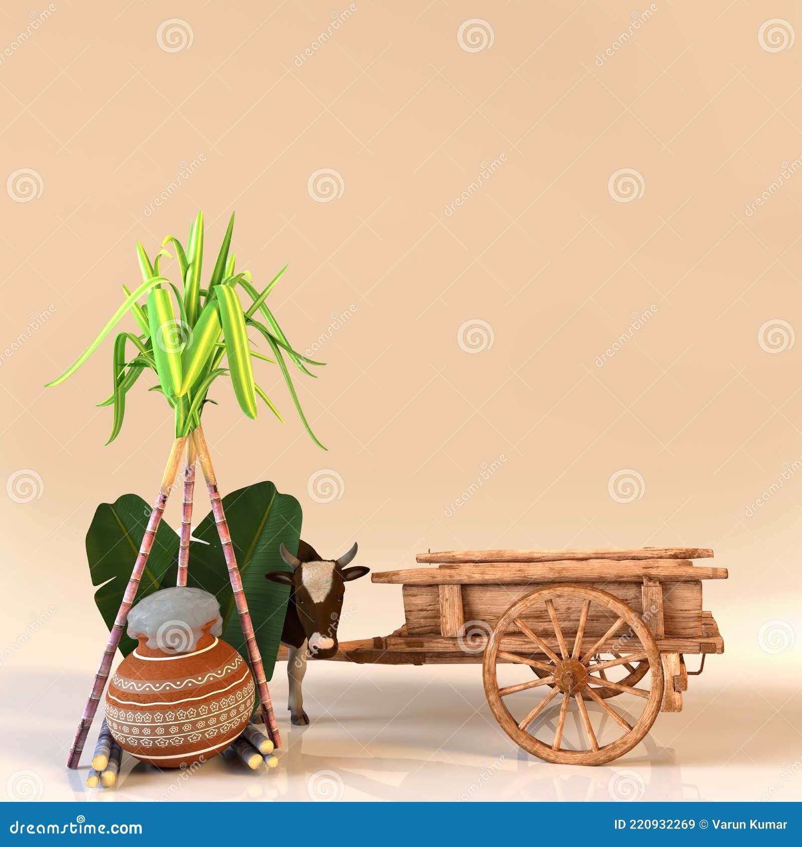 Pongal Frame with Cart in Light Background 3d Render Stock Image - Image of  bright, hindu: 220932269