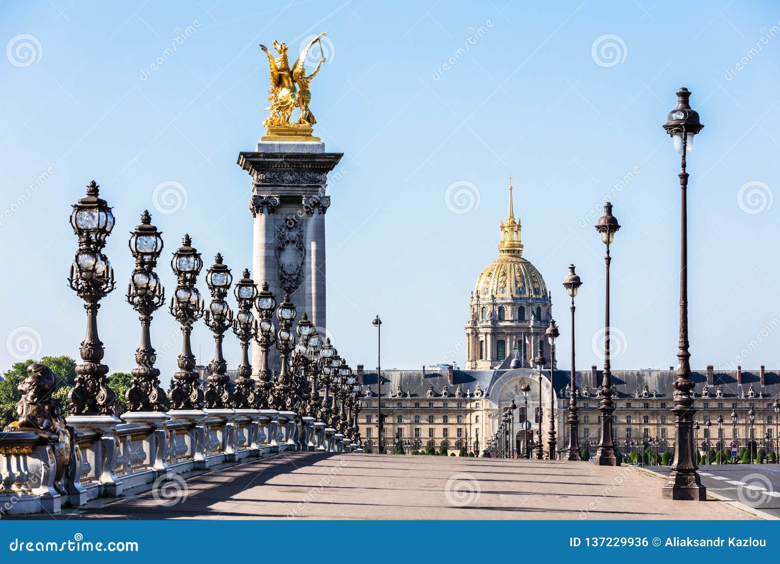 Pont Alexandre III Bridge with Hotel Des Invalides. Paris, France Stock ...