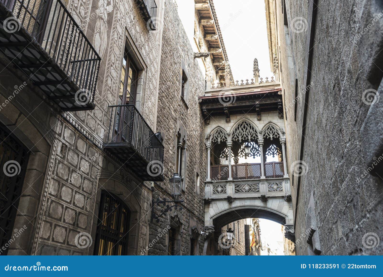 pont del bisbe bishop bridge in barcelona, catalonia, spain