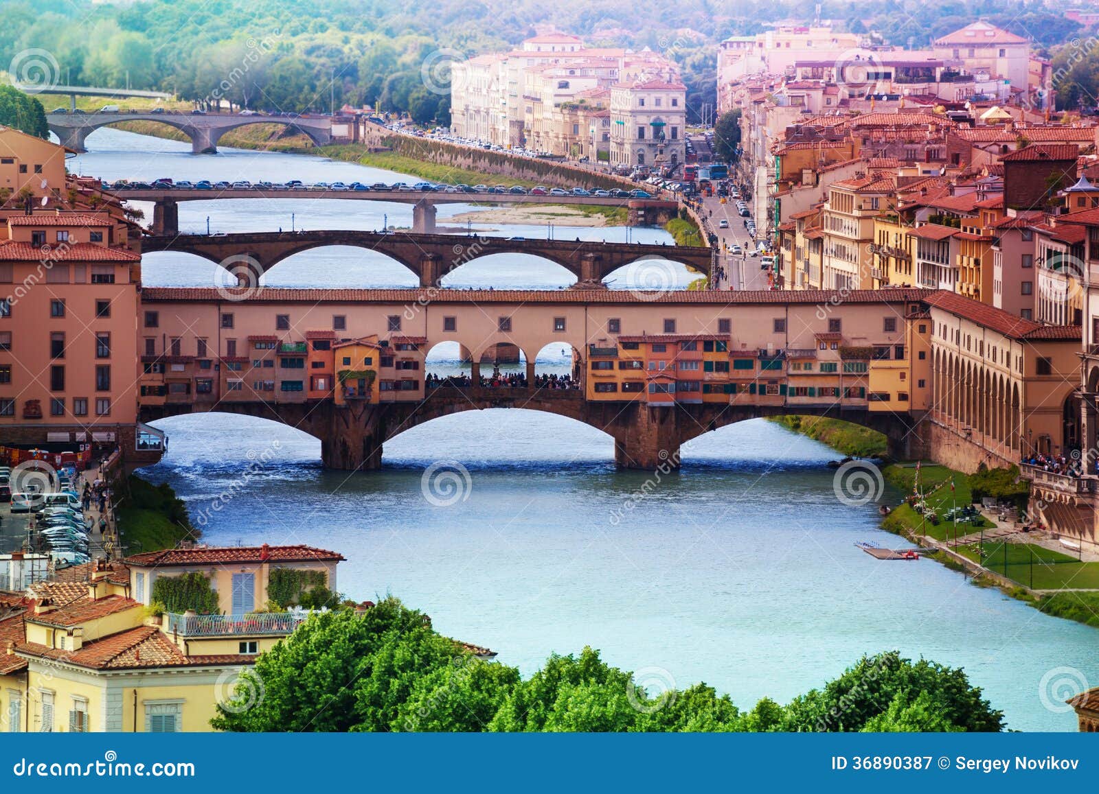 Close shot of Ponte Vecchio over Arno river in Florence