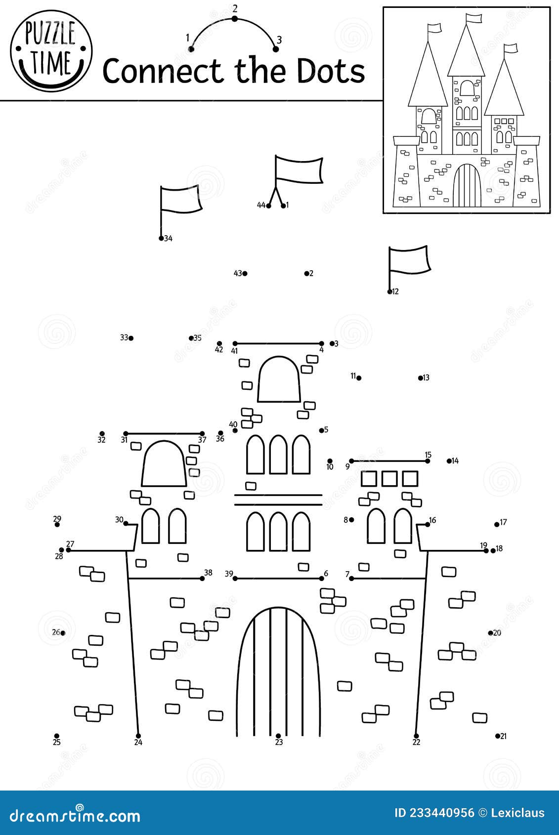 Ponto Vetorial E Atividade De Cor Com Castelo Agudo. Reino Mágico Liga O  Jogo Dos Pontos Para Crianças Com a Casa Do Rei. Fada Ilustração do Vetor -  Ilustração de fada, bebê