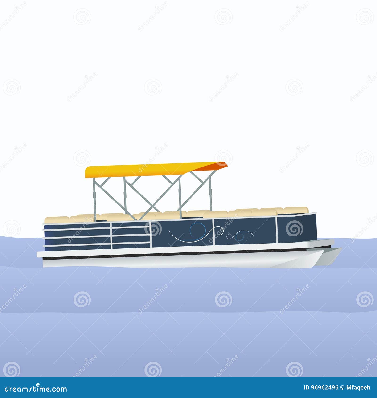 Semi-Oblique Side View Pontoon Boat Vector Illustration Stock Vector