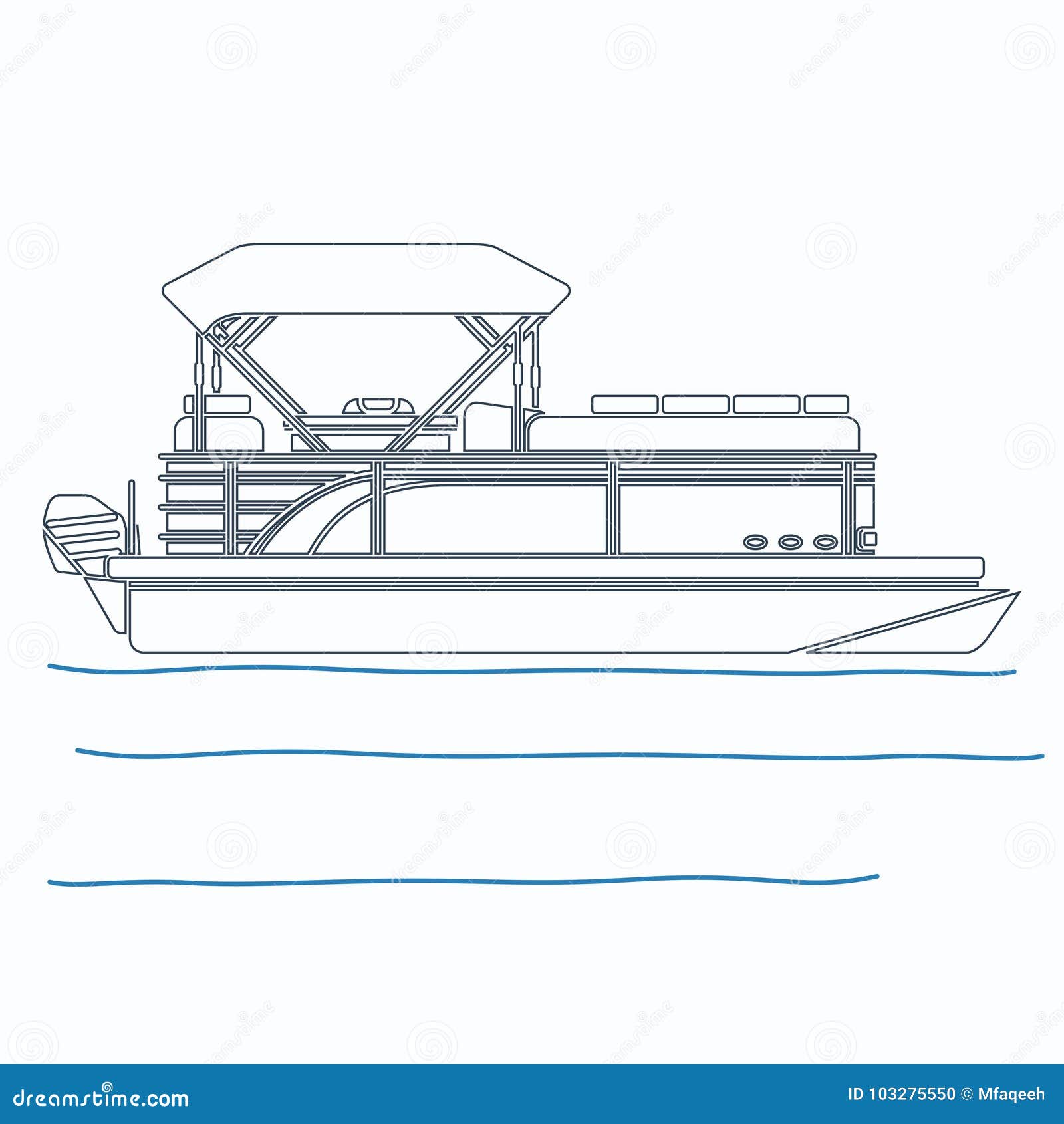 outline style side view pontoon boat  