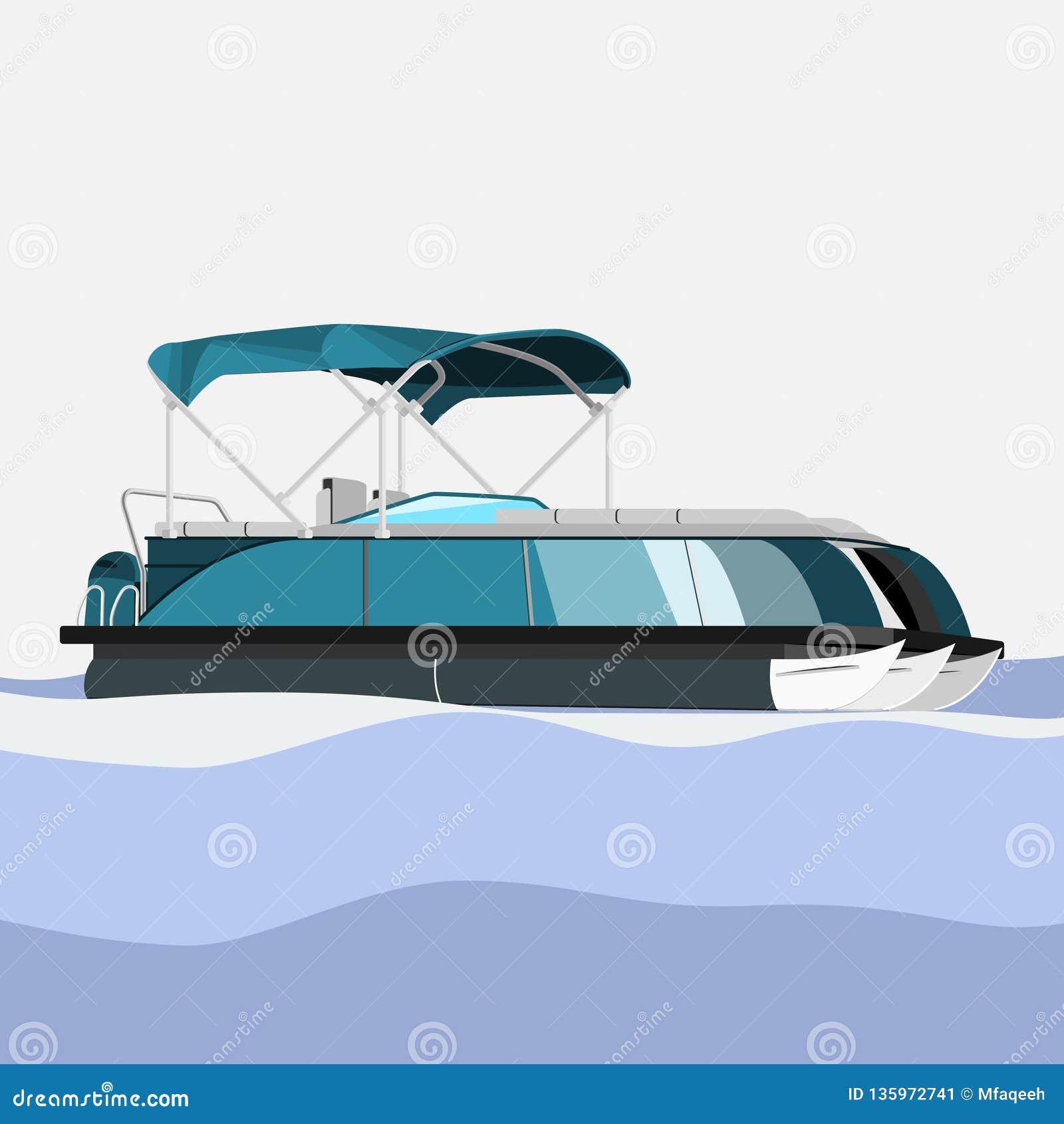 flat semi-oblique side view pontoon boat  
