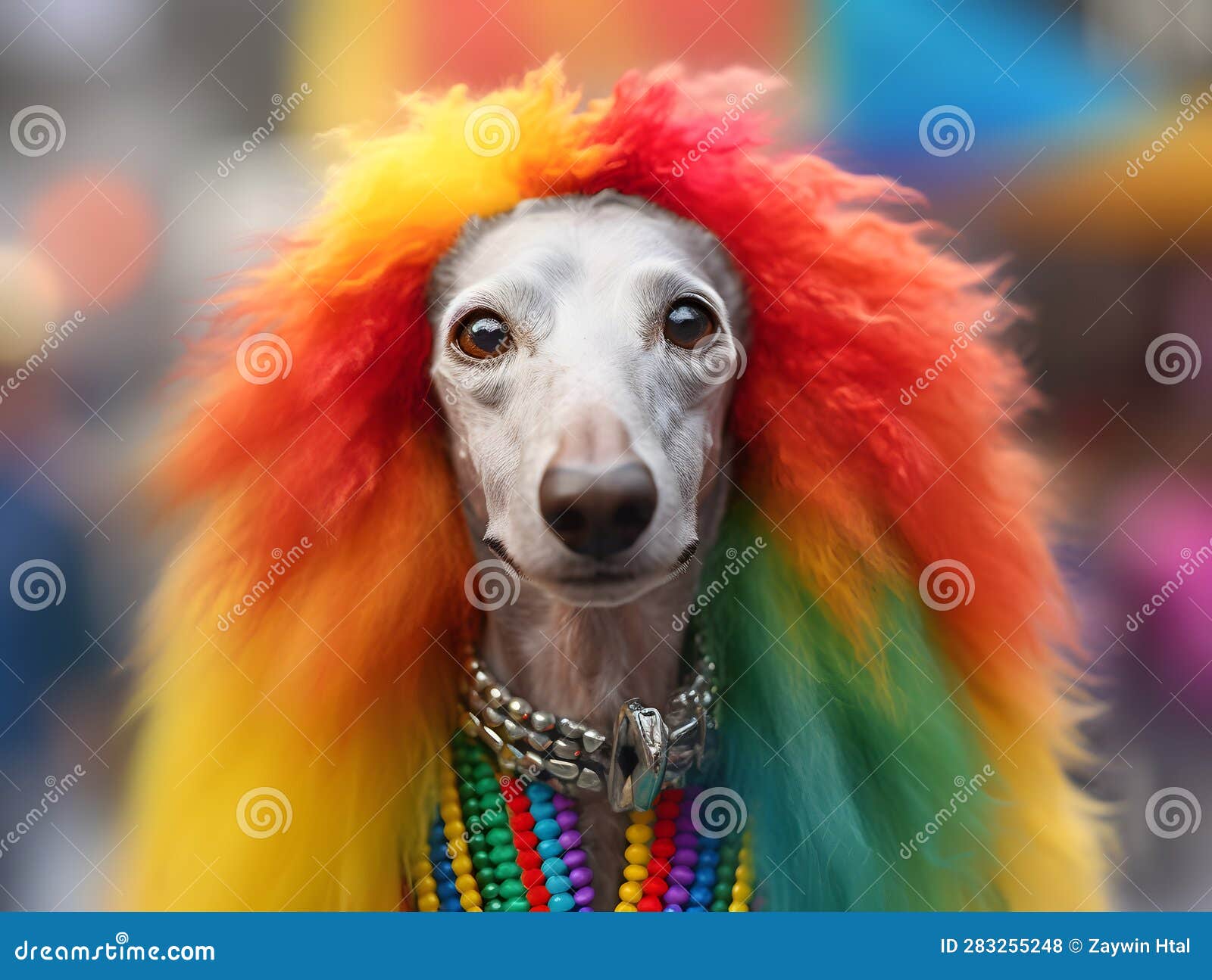 Poodle Dog in Pride Parade. Concept of LGBTQ Pride. AI Generated Stock