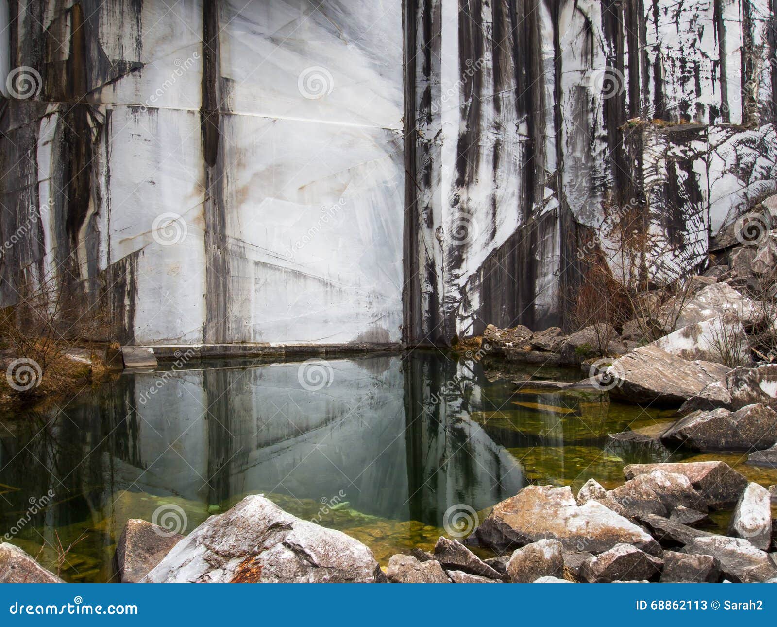 Pool in Abandoned Old Marble Quarry. Still Waters. Stock Image - Image