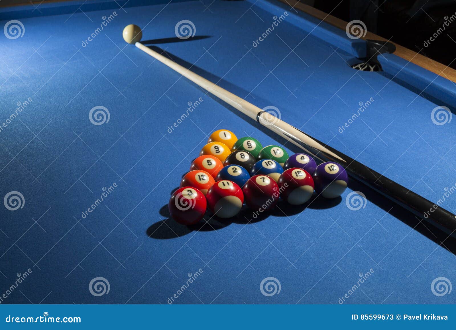 Pool Billiard Balls in Commonly Used Starting Position with Pool Stock
