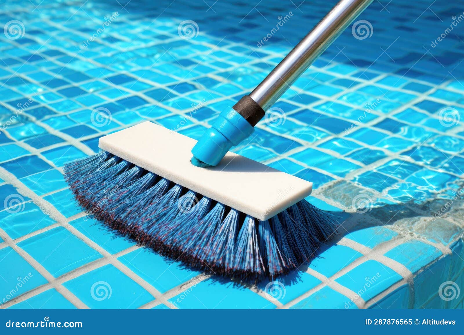 Pool Brush Scrubbing Pool Tiles Stock Illustration Illustration of