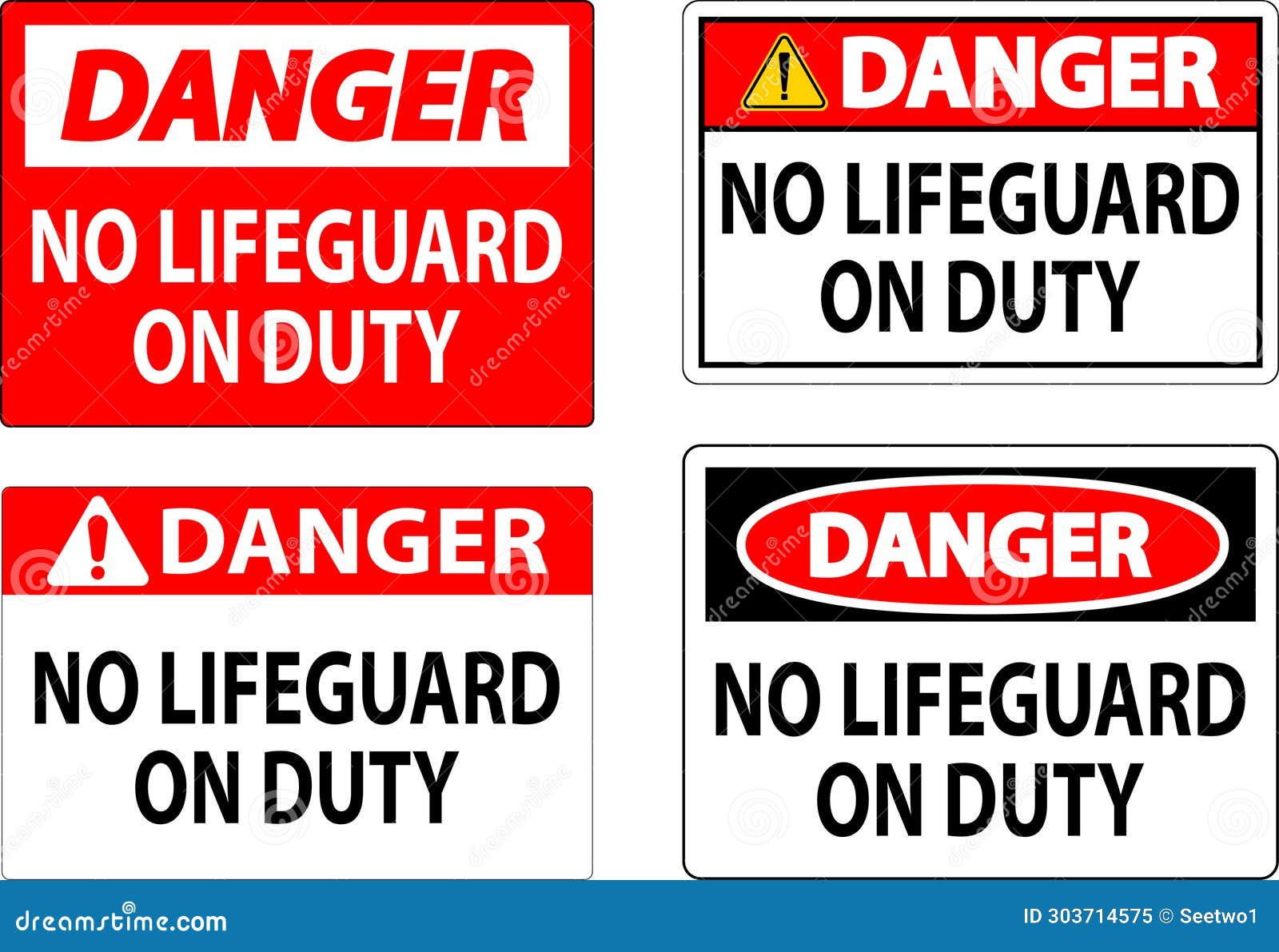 Pool Danger Sign No Lifeguard on Duty Stock Vector Illustration of