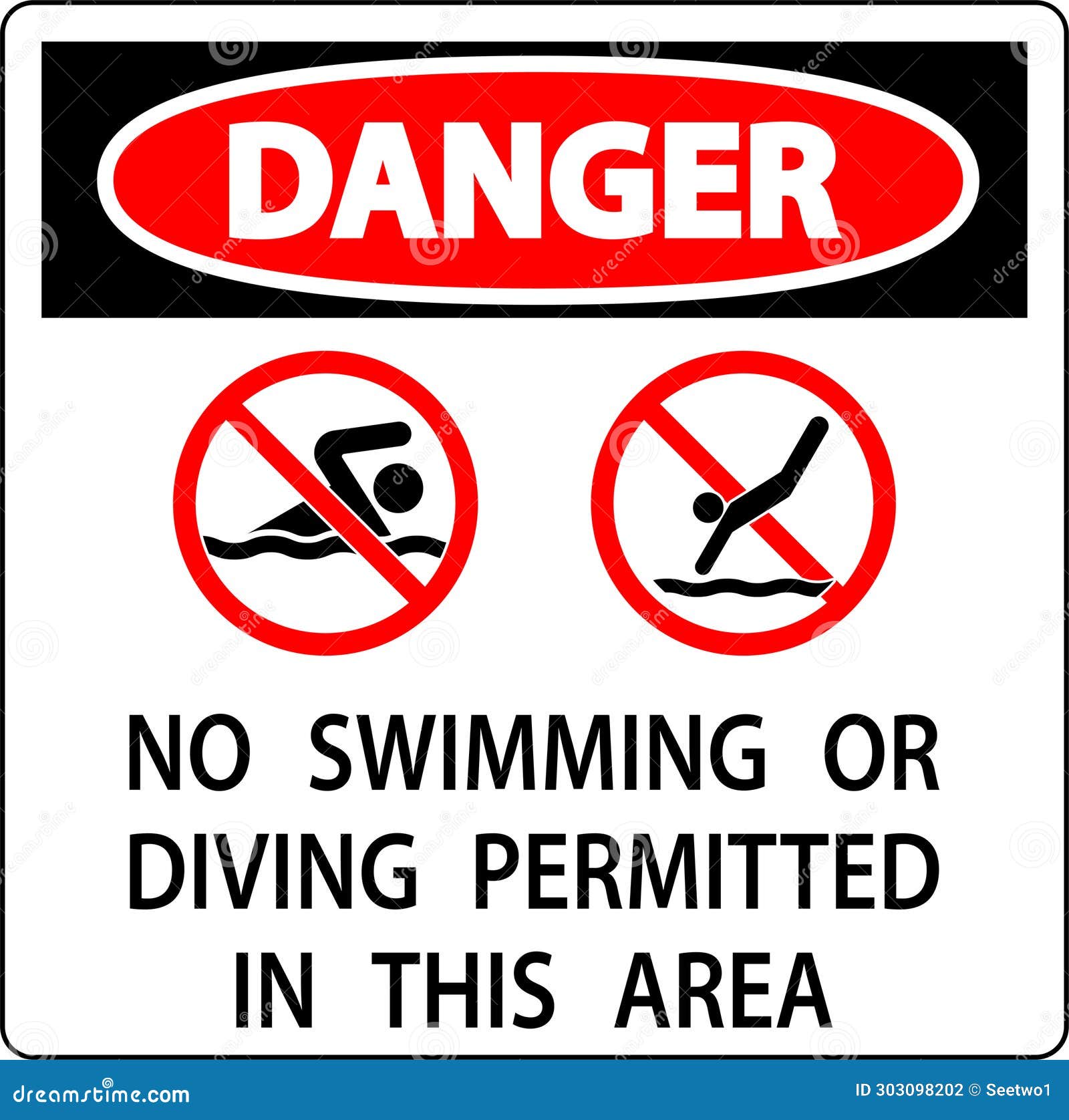 Pool Danger Sign No Swimming or Diving Permitted in this Area Stock