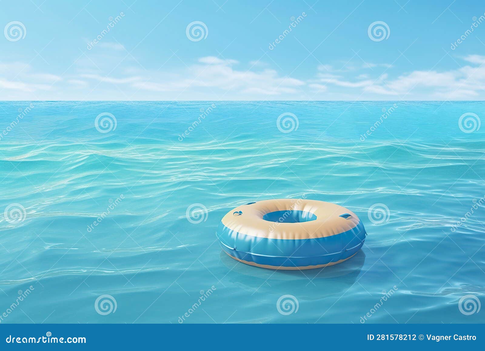 Pool Float on Sand Beach with Blue Background. Blue Inflatable Swim ...