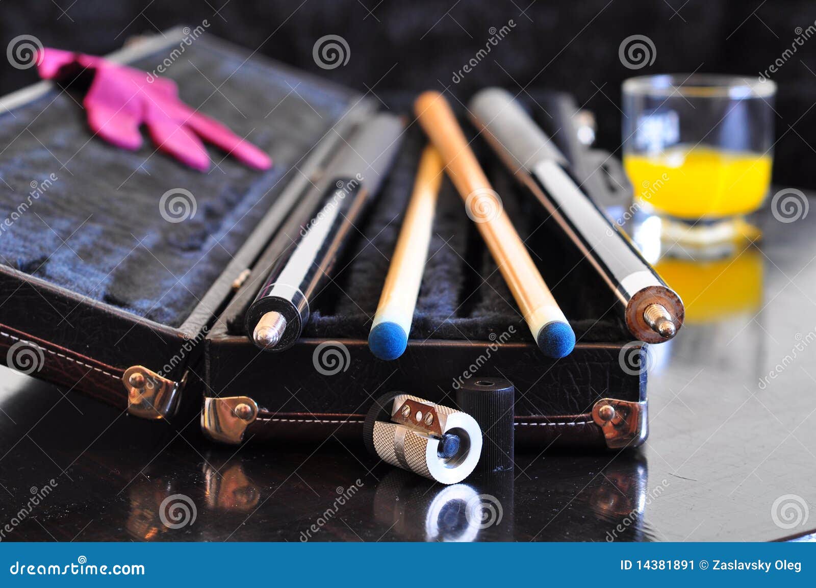 Pool game accessories. stock image. Image of leather 14381891