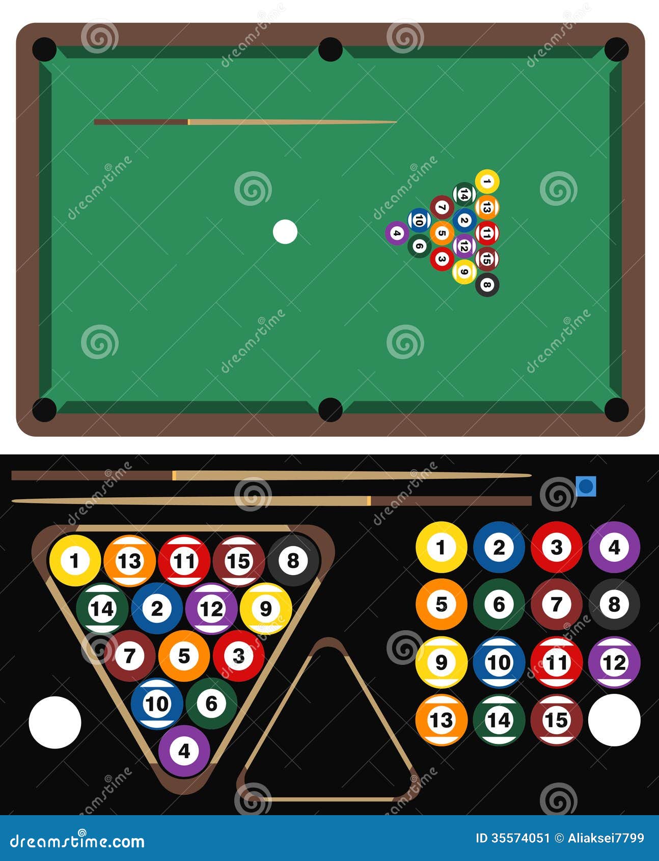 Pool table top view. Online billiard game green vector background