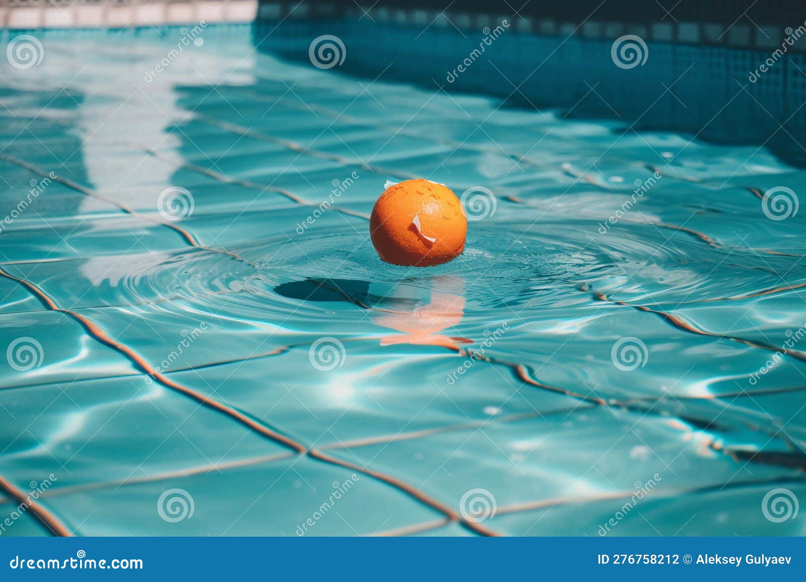 A Pool with a Orange in it and Water on the Bottom. AI Generation Stock