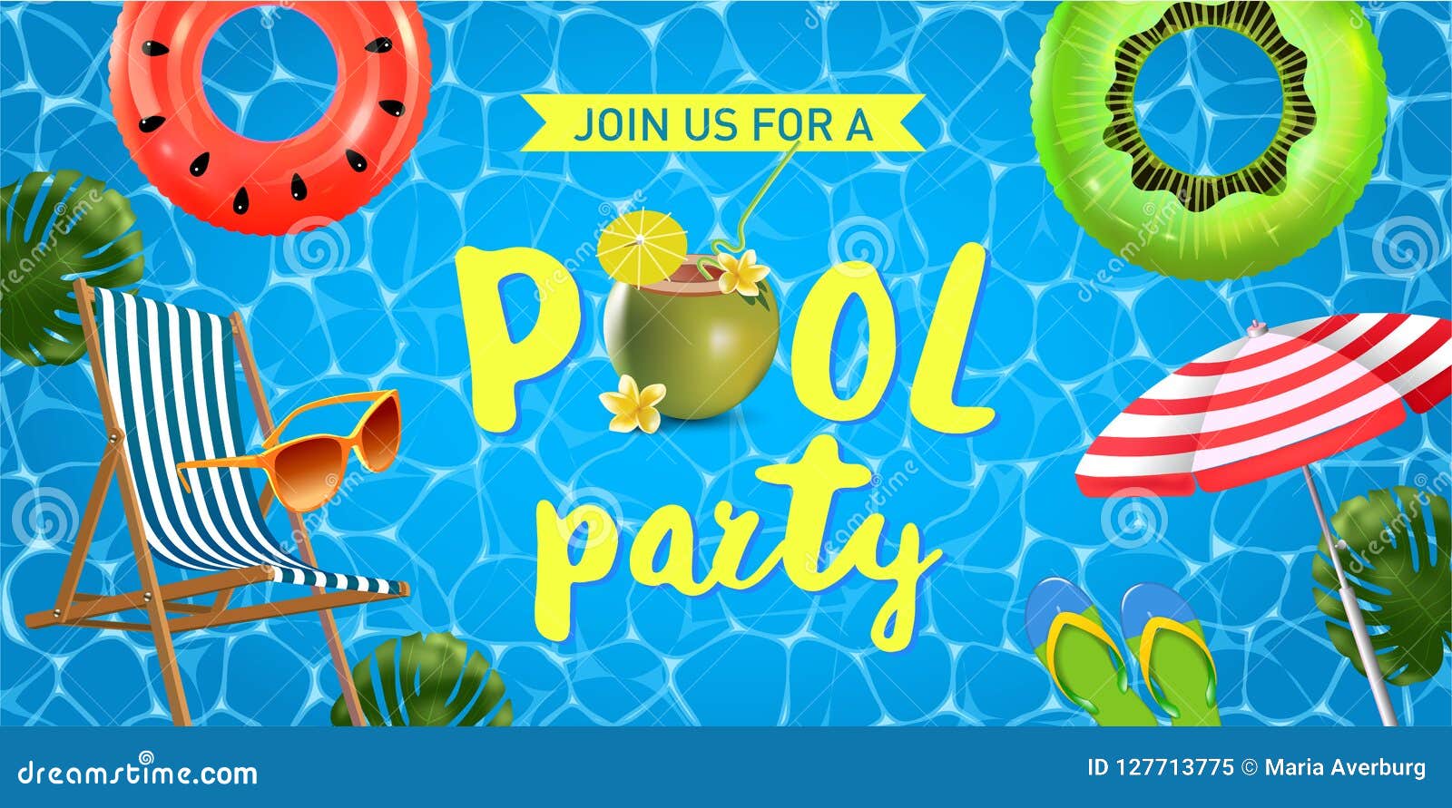 Pool Party Invitation Vector Illustration. Top View Of Swimming Pool ...