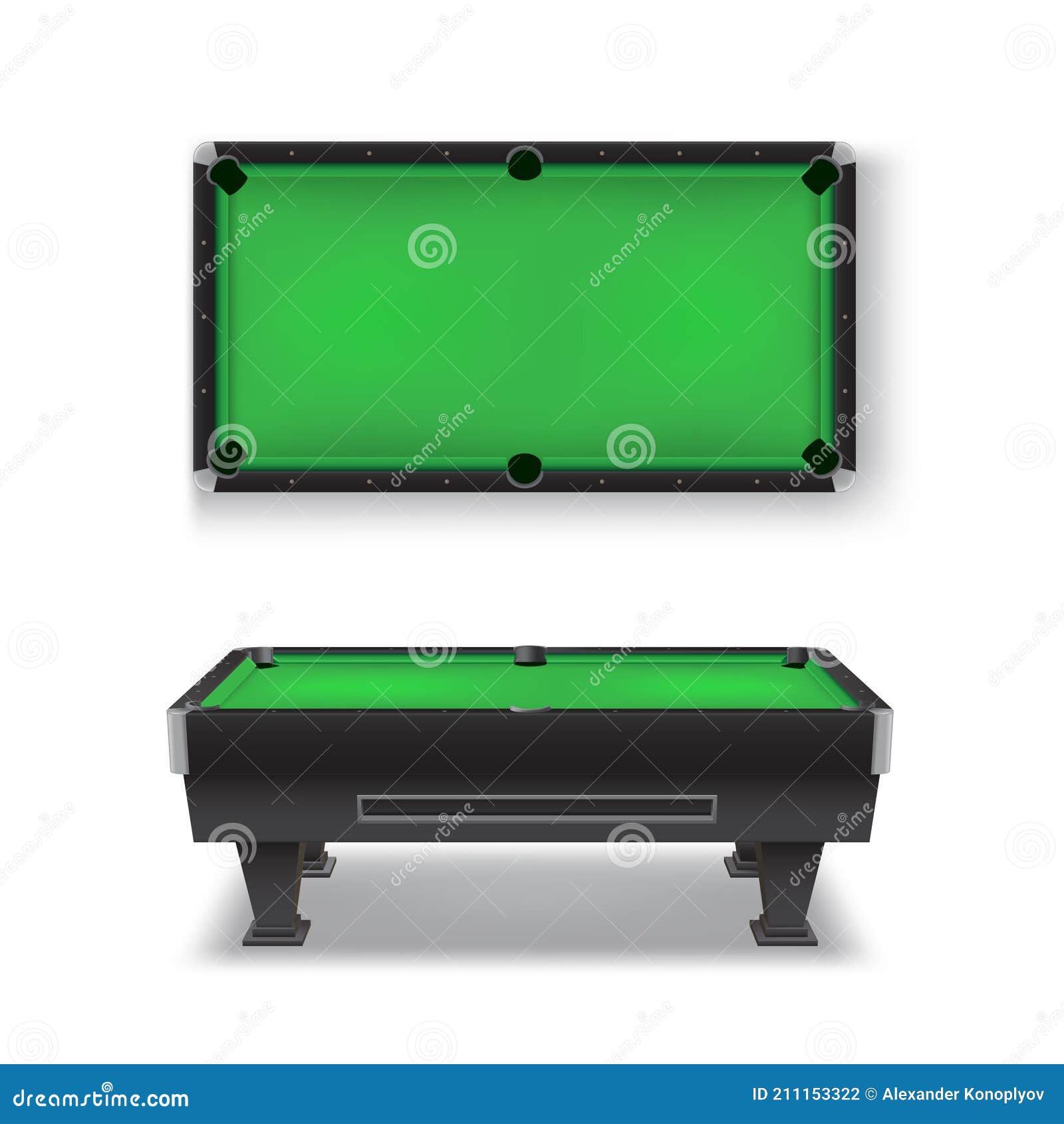 Pool table top view. Online billiard game green vector background