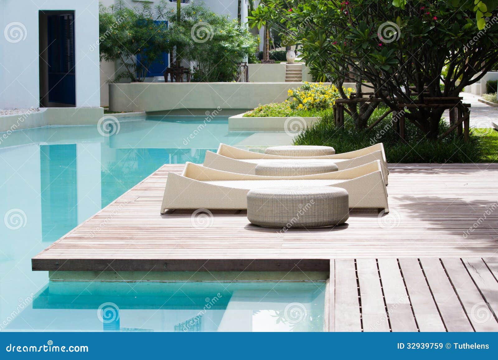 Pool wood bed stock image. Image of bali, umbrella, decor 32939759