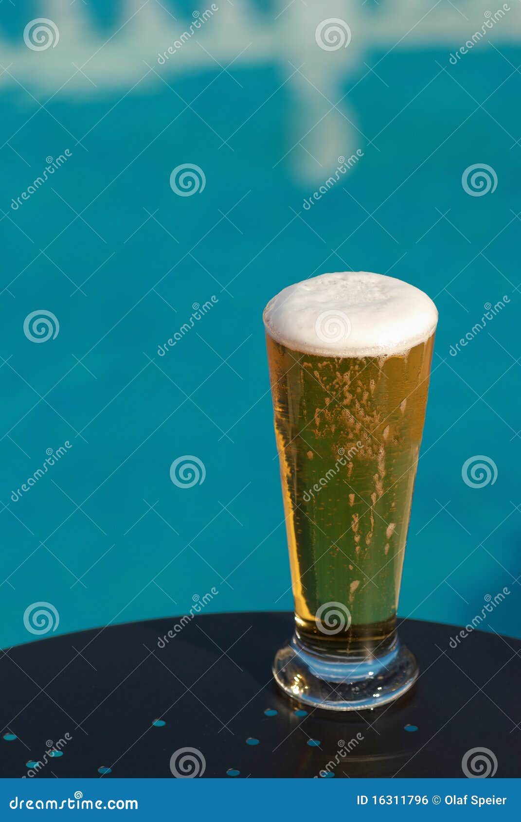 Poolside beer stock photo. Image of foamy, lager, table 16311796