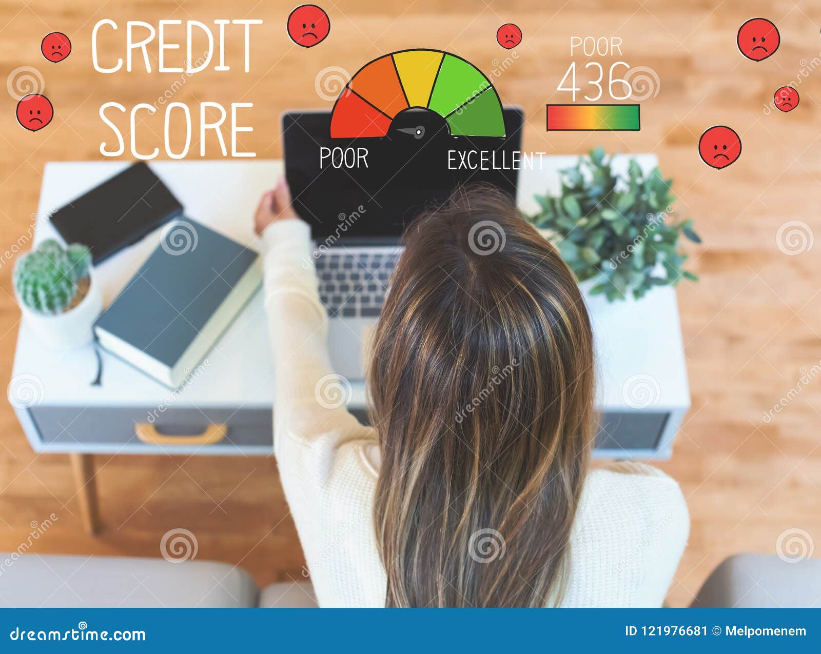 Poor Credit Score with Woman Using Laptop Stock Image Image of face