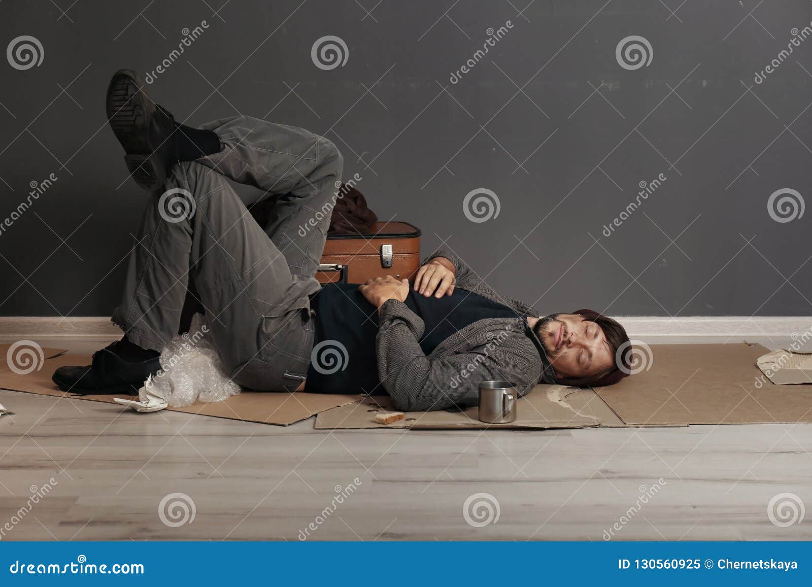 Poor Homeless Man Sleeping On Floor Stock Image Image Of