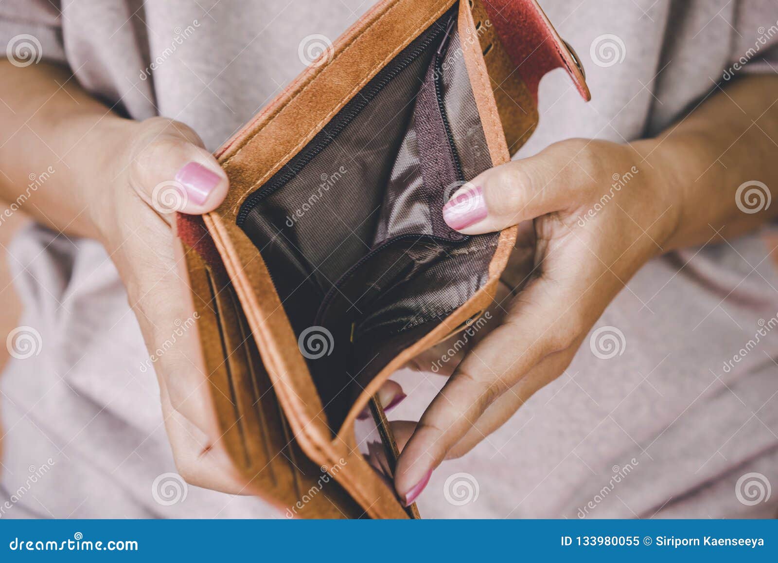 Woman Hand Open Empty Wallet Looking For Money Having Problem Bankrupt 