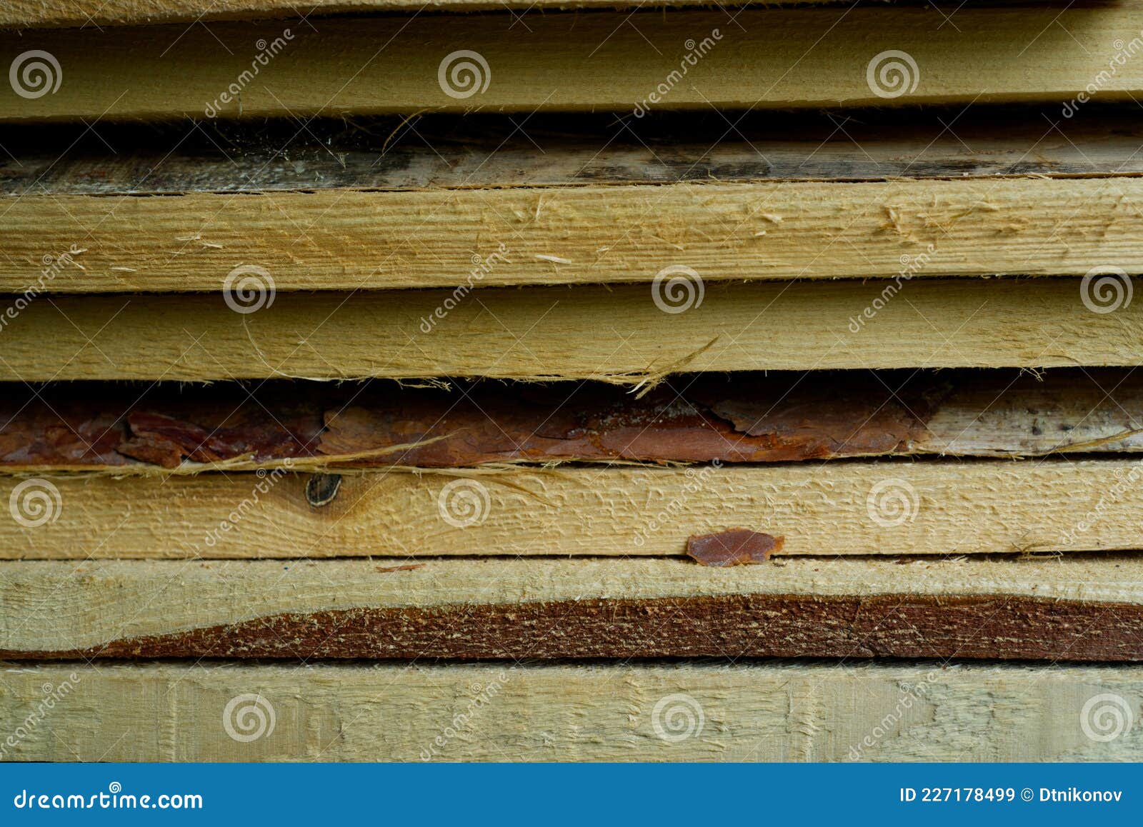 Poorly Processed Wooden Boards Lie on Top of Each Other Stock Image