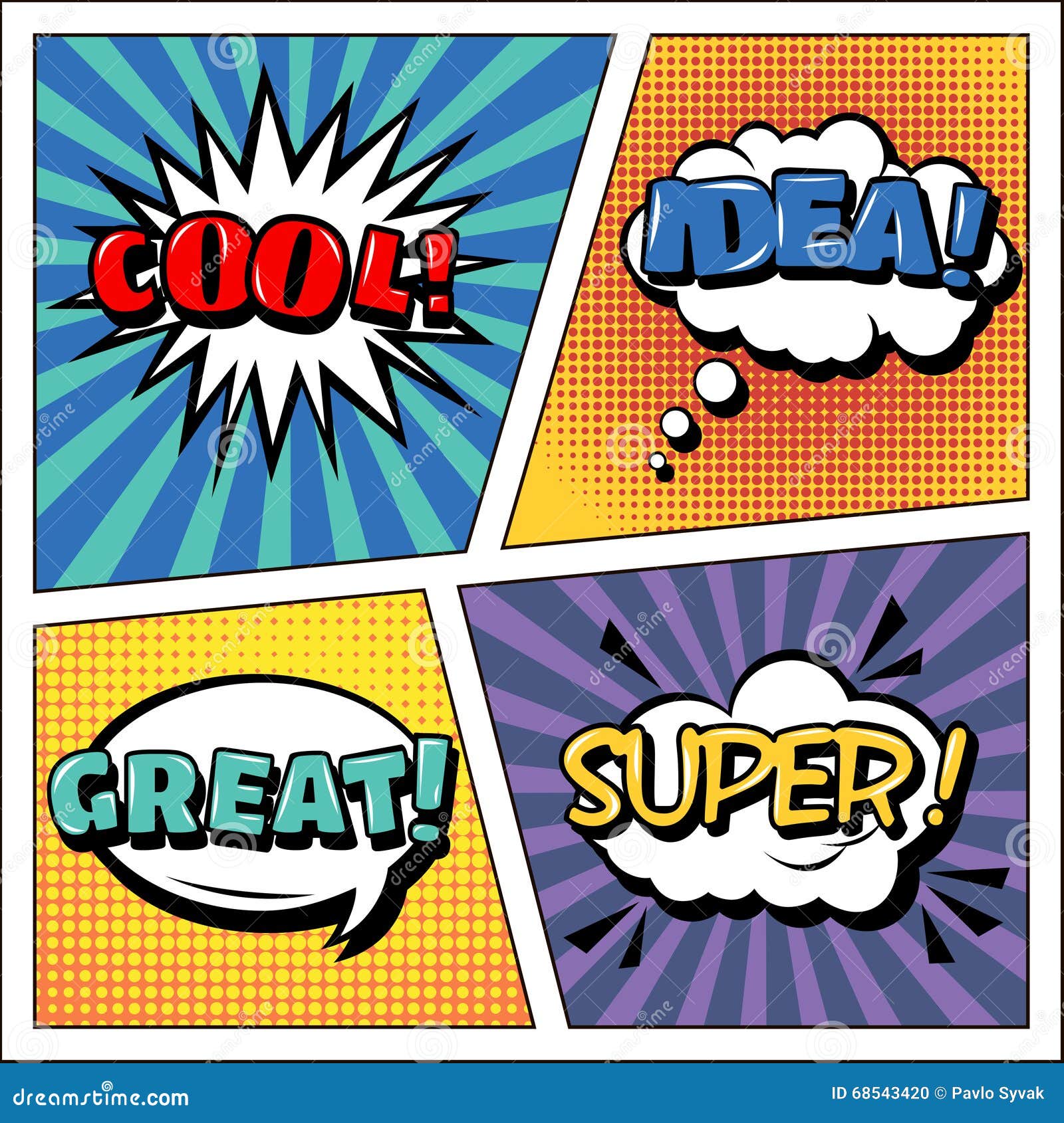 pop art banner. comics style. expressions set. bubbles set