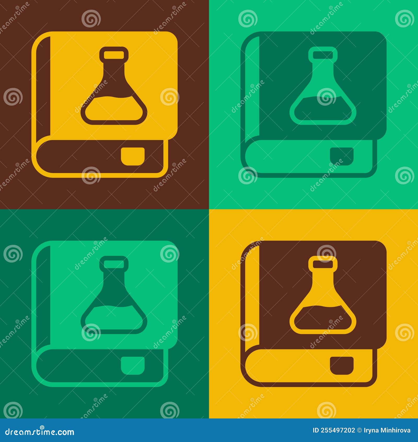 Pop Art Chemistry Book Icon Isolated on Color Background. Vector Stock