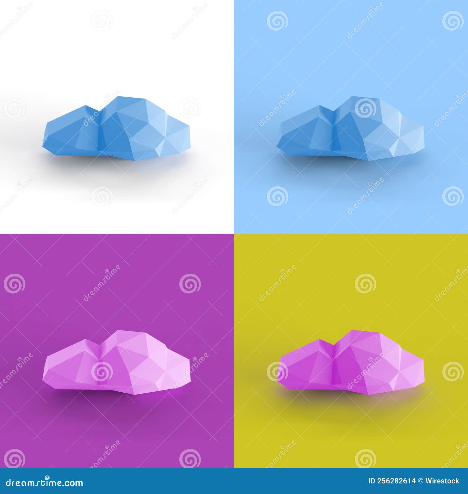 pop art collage of 3d rendered abstract cloud form cubics  on colorful backgrounds