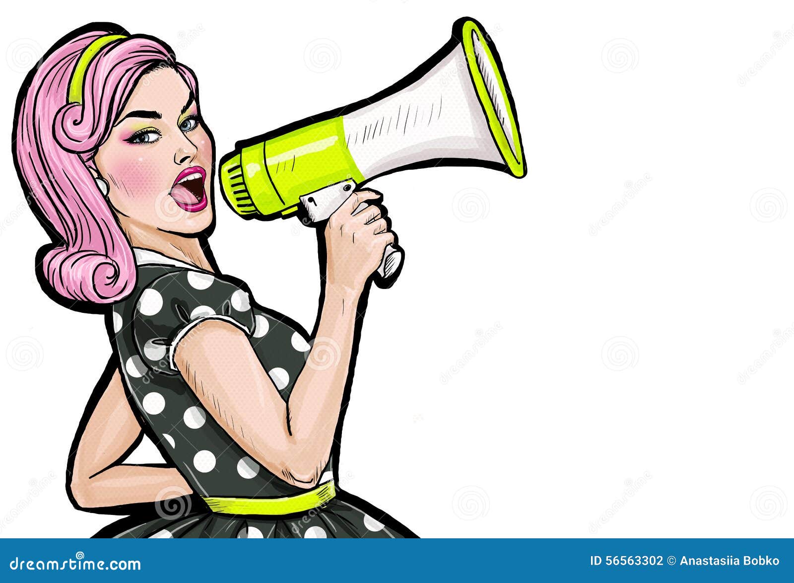 pop art girl with megaphone. woman with loudspeaker.