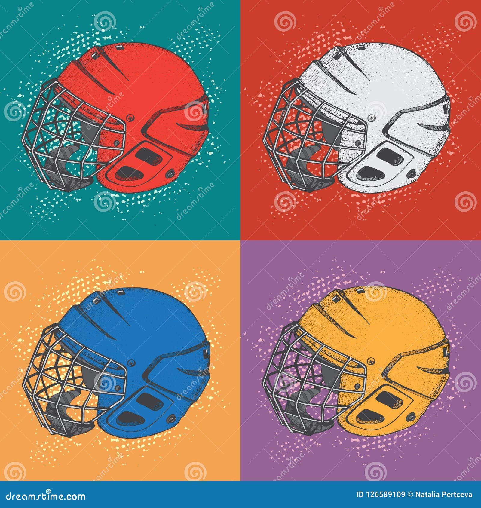 Download Pop Art Hockey Helmets With Mask. Side View. Sports Vector ...