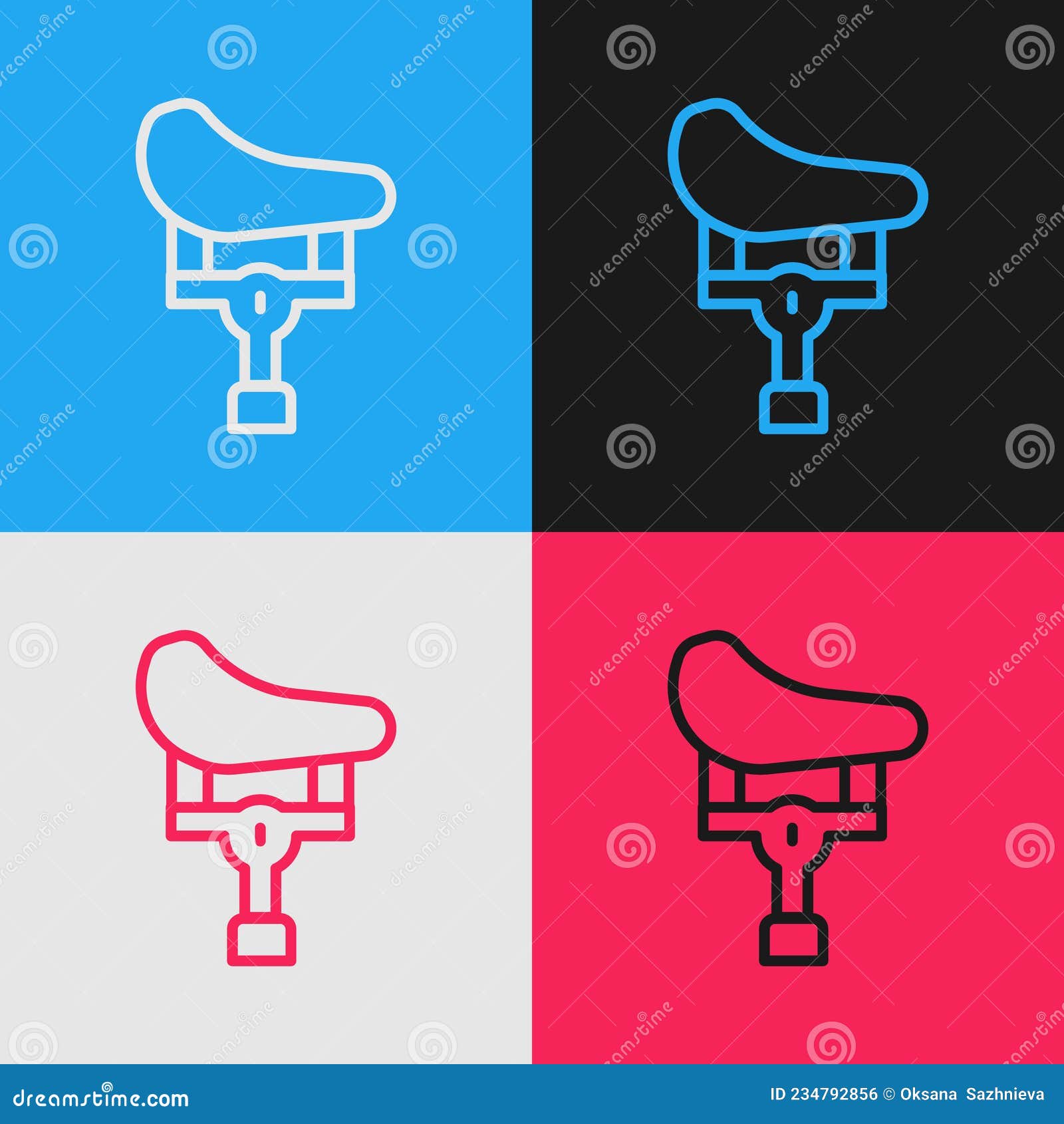 pop art line bicycle seat icon  on color background. bicycle saddle. 