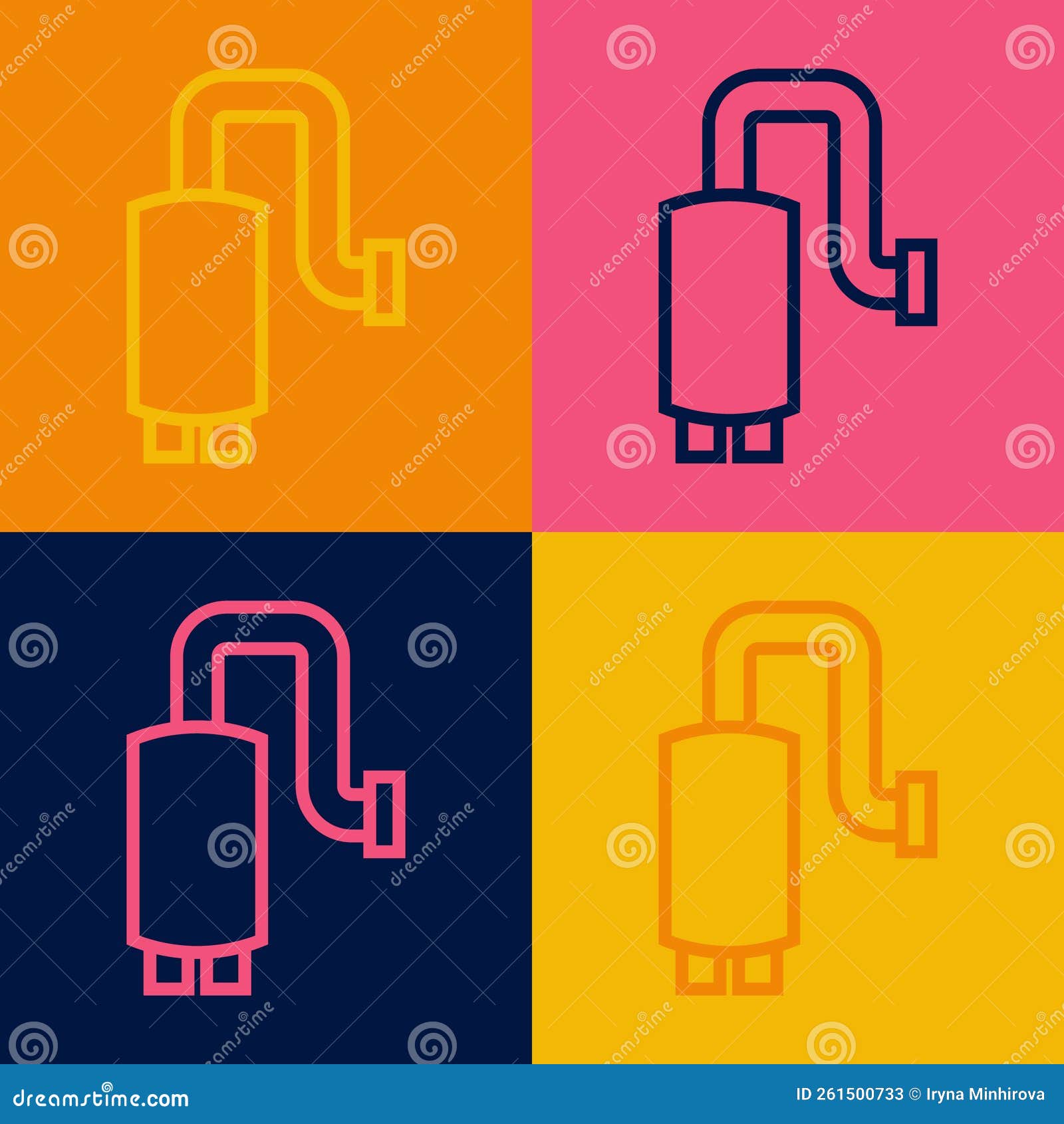 pop art line car muffler icon  on color background. exhaust pipe. 